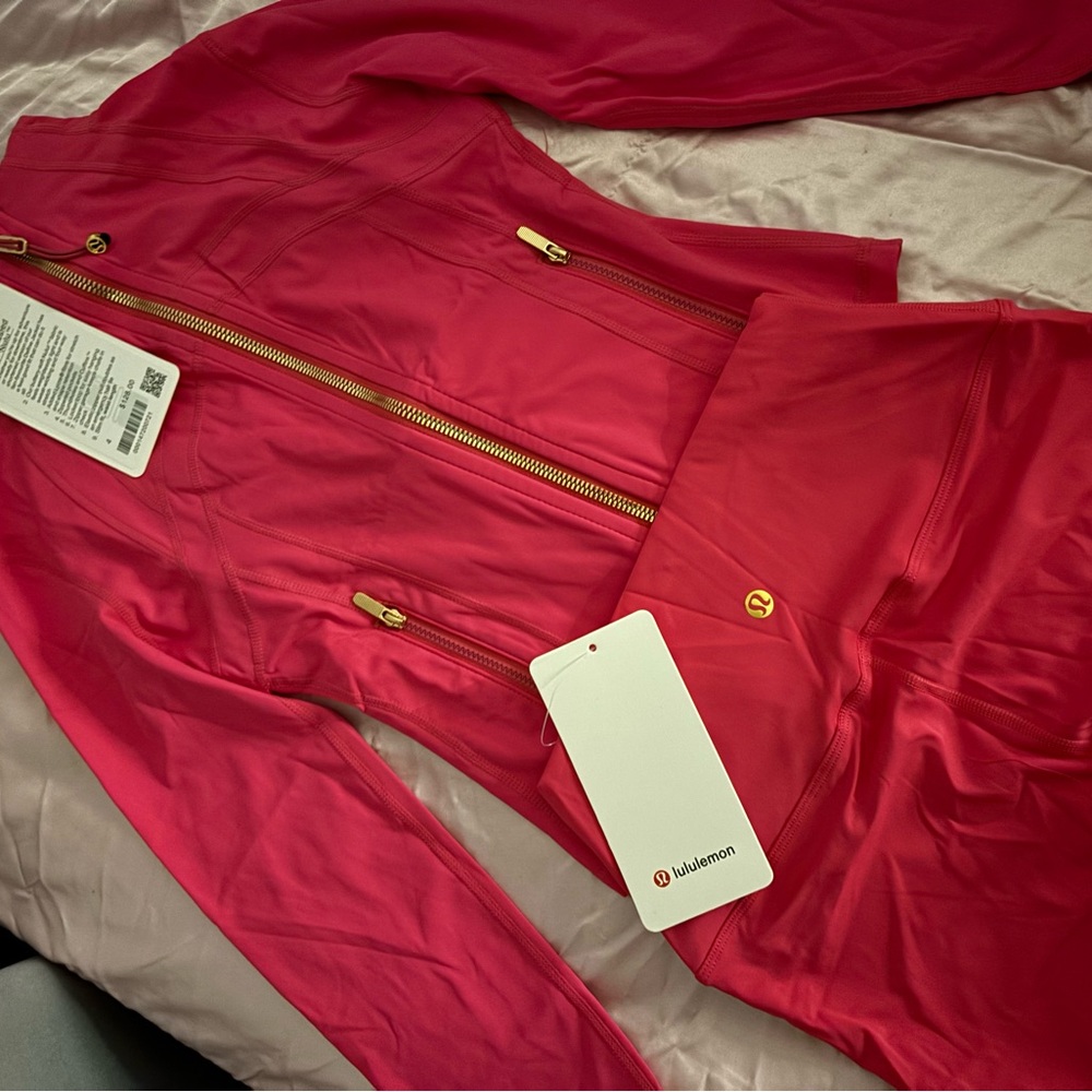 lululemon athletica Bold Pink Bomber Jacket with Gold Accents